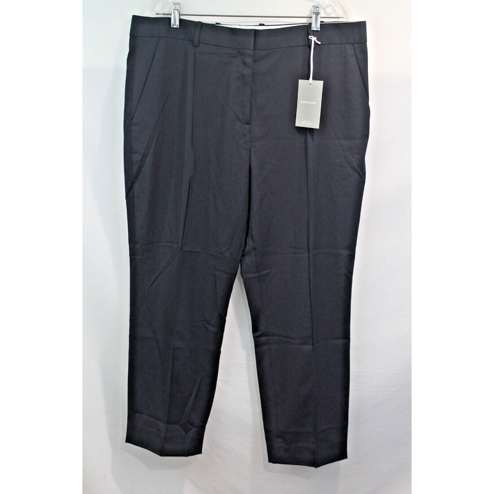 Everlane Slim Wool Ankle Dress Pants Womens size 16 Navy Blue Front Creased Leg